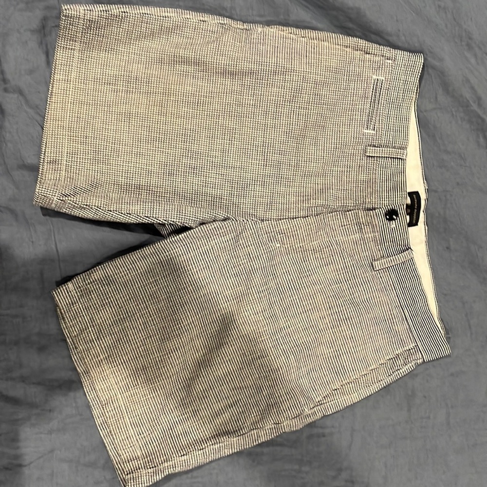 Banana Republic blue and white checked 9” inseam, 33” waist shorts.